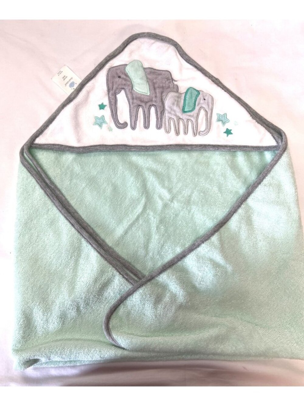 Baby Hooded Towel Elephants Embroidery By Cloud Island 100% Cotton Soft & Absorb